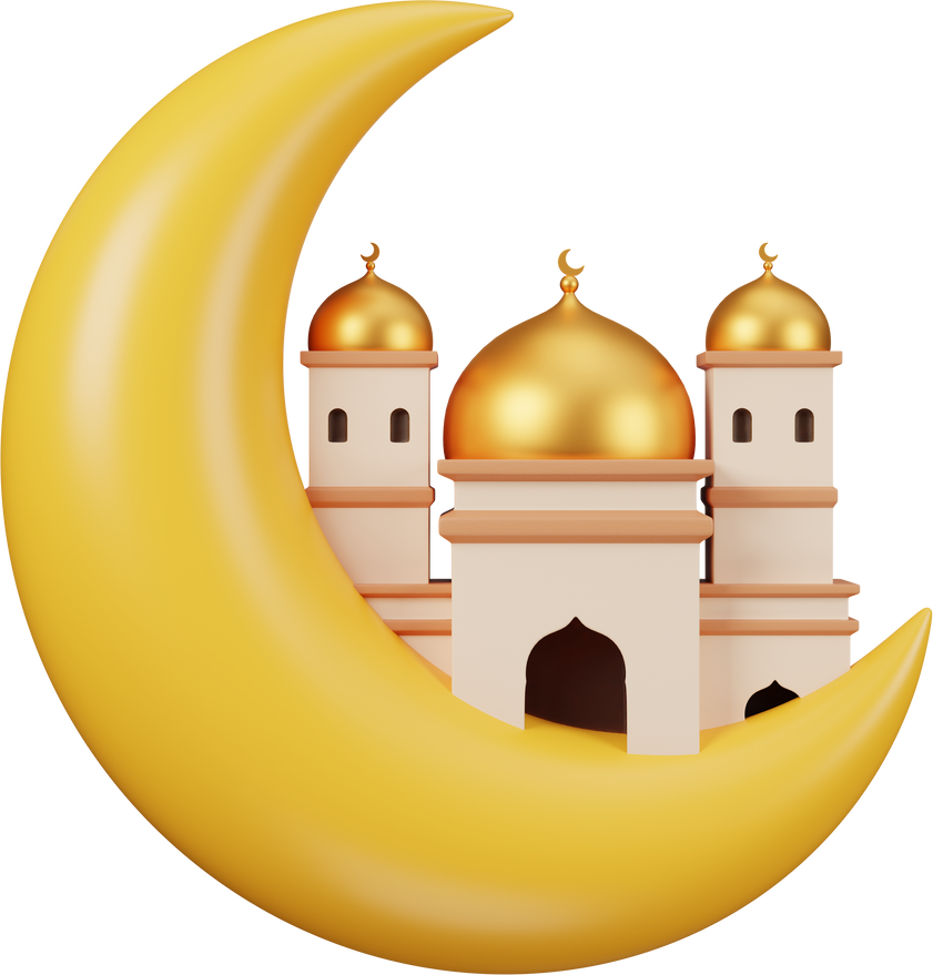 3D Crescent Moon With Mosque